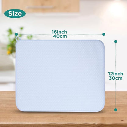 GeeRic 12 * 16 inch Microfiber Dish Drying Mat, Superb Absorbent Kitchen Dish Drying Pad, Reversible Drainboard for Countertop, Blue