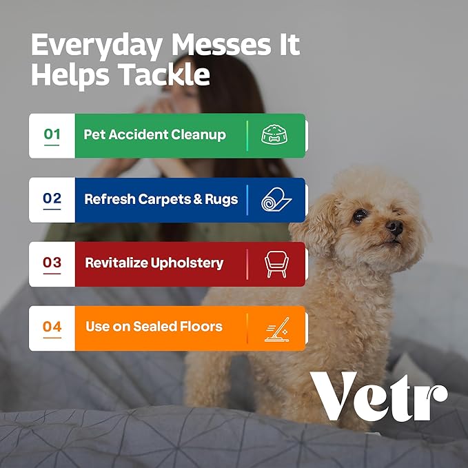 vetr Pet Odor & Stain Blaster - Enzyme Pet Stain & Odor Removal Spray - 32 oz Bottle for Carpet, Upholstery & Floors - Rid of Dog & Cat Urine, Vomit & Messes