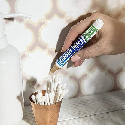 Grout Pen Beige Tile Paint Marker: Waterproof Grout Paint, Tile Grout Colorant and Sealer Pen - Narrow 5mm, 2 Pack with Extra Tips (7mL) - Beige