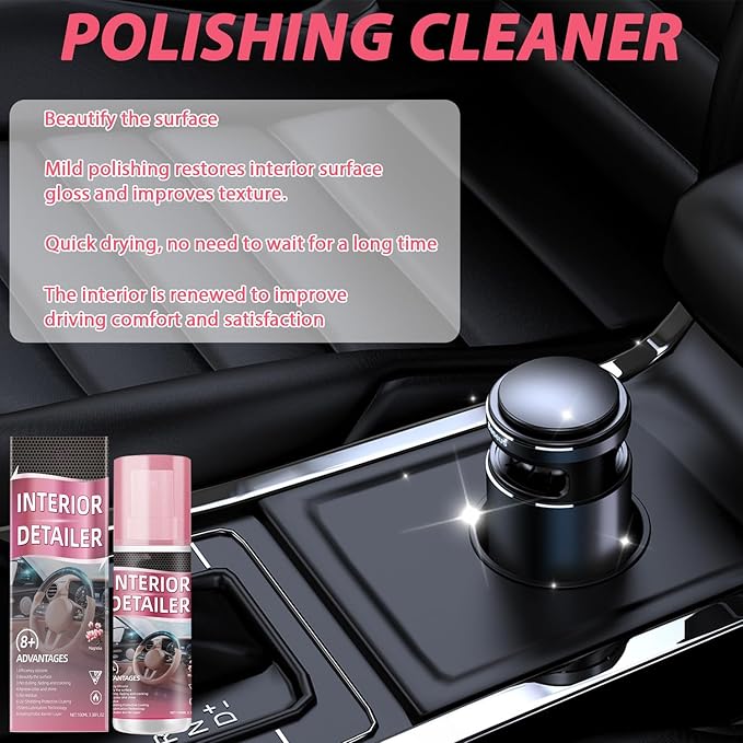 2PCS Polishing Cleaner Car Interior, 2026 Car Interior Cleaner Spray, 100ml Multi-Surface Car Interior Detailing Cleaner Suitable for Cleaning Rubber, Plastic, and Leather Surfaces Inside Vehicles
