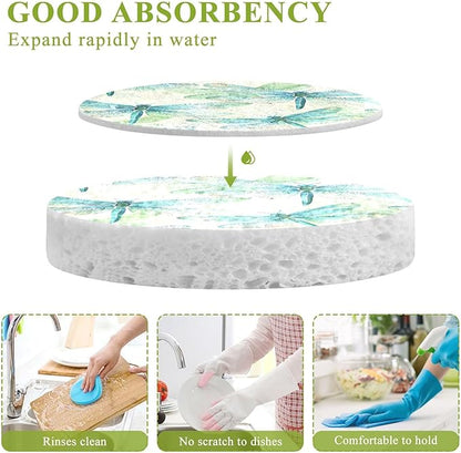 Dragonfly Kitchen Scrub Sponges, Pop-up Kitchen Cleaning Sponges Reusable Dish Washing Sponges for Bathroom Household Cleaning 3 Pack - Non Scratch Scrubber