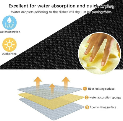 Topsky Microfiber Dish Drying Mat 2 Pack, 20 X 15 Inch Kitchen Counter Mats Reversible Baby Bottles Dish Dry Pad,Super Absorbent (Black)