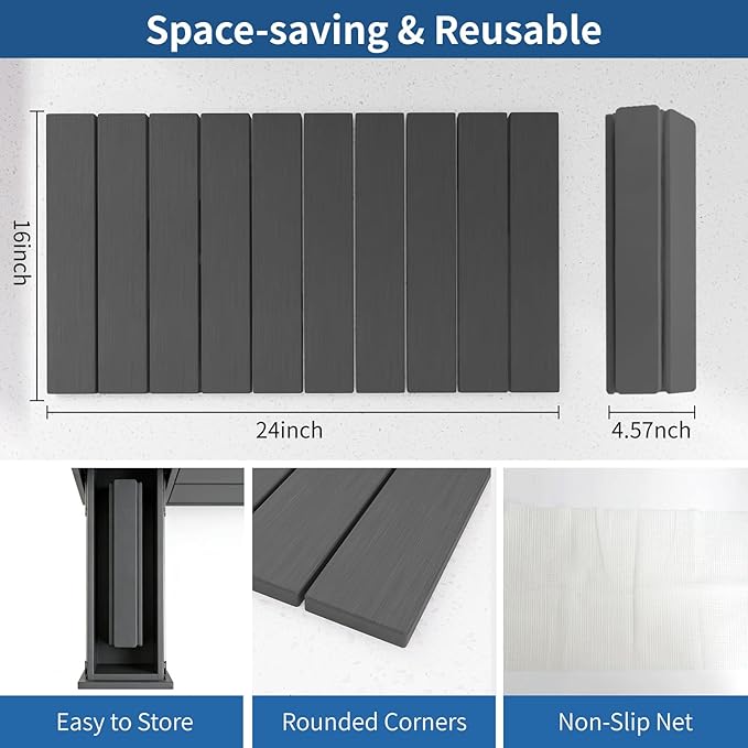 Hopegiver Stone Drying Mat for Kitchen Counter, 24" x 16" Quick Dry Diatomaceous Earth Dish Drying Mat, Super Absorbent, Non-Slip & Foldable, Modern Dark Gray Countertop Mat (DarkGray,24''x16'')