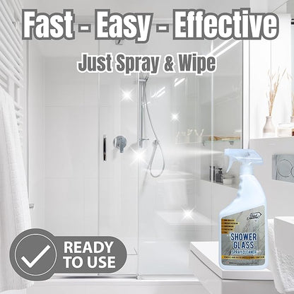 Shower Glass Spray Cleaner – Removes Hard Water Stains, Soap Scum & Water Spots – Glass Shower Door Cleaner for Tile & Bathroom Surfaces – Non-Abrasive, Fast Acting, Prevents Resoiling (128 oz)