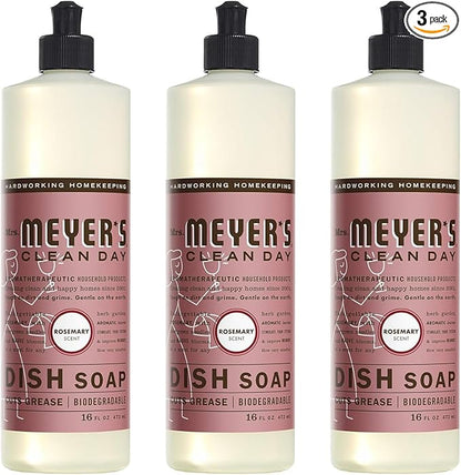 Mrs. Meyer's Clean Day Liquid Dish Soap, Rosemary, 16 Ounce Bottles, 3pk