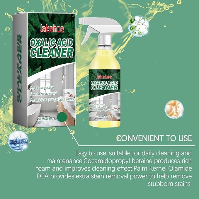 Oxalic Acid Cleaner, Powerful Stain Removal Spray for Bathroom, Toilet, Porcelain, 100ml/3.38oz, Multi-Surface, Deep Cleaning