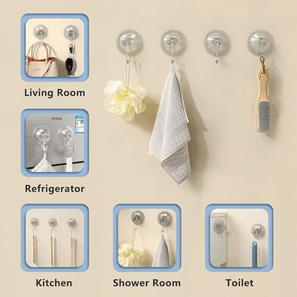CozyBlue Heavy Duty Suction Cup Hooks for Shower - 4 Pack Waterproof Shower Suction Hook Reusable and Removable Strong Attachment on Window, Glass Door, Kitchen