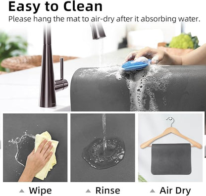LOPNUR Kitchen Dish Drying Mat, 24"x16" Large Dish Drying Mats for Kitchen Counter, Diatomite Coffee Mat, Super Absorbent Dish Drying Pad, Heat Resistant Mat with Anti-slip Rubber Backed, Grey