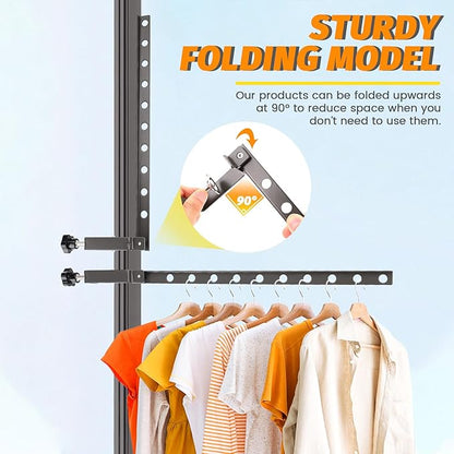 Clamp-on Clothes Drying Rack, No-Drill Foldable Laundry Drying Rack Clothing Wall Mounted, Indoor Outdoor Strong Load-Bearing Steel Laundry Hanger Dryer Rack for Balcony Window, 2 Pack