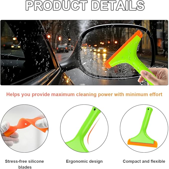 2PCS Small Silicone Window Squeegee, 5.9 Inch Car Windshield Water Blade Squeegee with Non-Slip Handle, All-Purpose Cleaning Squeegee for Car Windshield, Window, Mirror (Light Green)