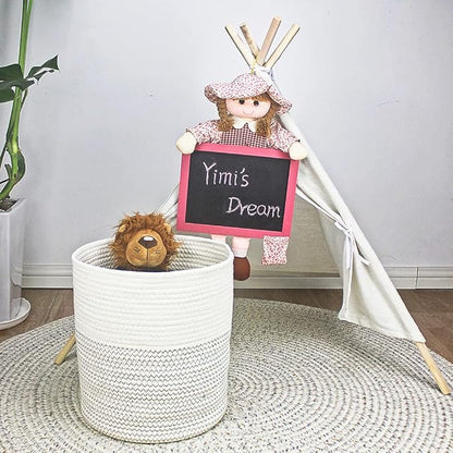 Yimi's Dream Woven Basket with Lid, Decorative Rope Storage Baskets for Organizing, medium Baskets for Baby, Kids, Toys, Blanket, Woven Baskets for Storage (White & Blacksuture, 12D x 13.5H inch)