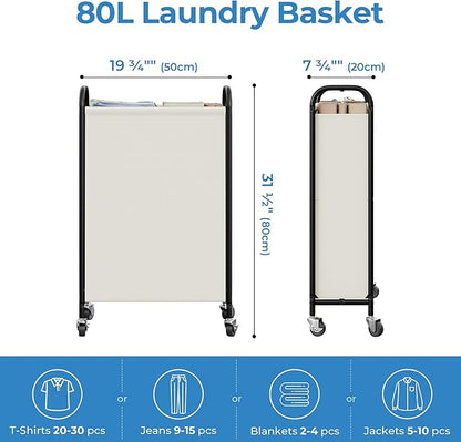 GRANNY SAYS 80L Slim Laundry Hamper with Wheels, Fabric Rolling Laundry Basket, Narrow Clothes Organizer, Tall Hamper for Closet, Laundry Room, Bathroom, Beige