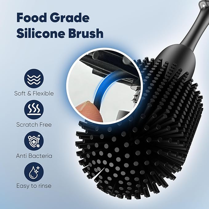 EKZ Electric Toilet Brush with UV Stain Detection, High-Torque Power, Dual-Speed (80/200 RPM), Splash-Resistant Silicone Scrubber Head, Hygienic Wall-Mount Holder, Type-C Rechargeable, Black