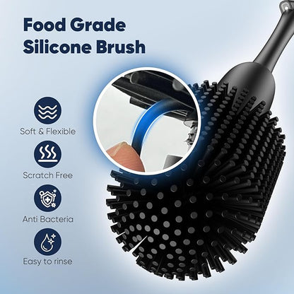 EKZ Electric Toilet Brush with UV Stain Detection, High-Torque Power, Dual-Speed (80/200 RPM), Splash-Resistant Silicone Scrubber Head, Hygienic Wall-Mount Holder, Type-C Rechargeable, Black
