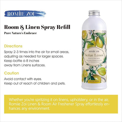 ROMIIE ZOI Lemon Room Spray Refill - 500ml / 16.8 Fl Oz - Invigorating and Zesty Scent for a Fresh, Energizing Home - Concentrated Air Freshener