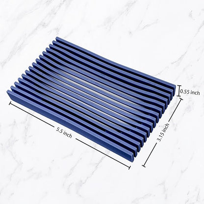 Aoheuo Modern Minimalist Soap Dish (3Pack),Drainage Silicone Soap Holder,5.5 Long by 3.15 Wide,0.55 inches high,Used for Kitchen,Bathroom,and Bar Sink(Blue,Blue,Blue)