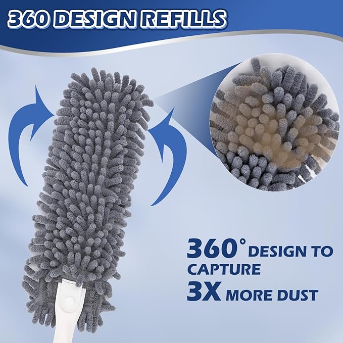 Reusable Microfiber Duster Refills Compatible with for MR.SIGA & OXO Duster- Washable Dusters Refill for MR.SIGA Lint Free Microfiber Duster for Cleaning, 4 Pack (Handle is Not Included)
