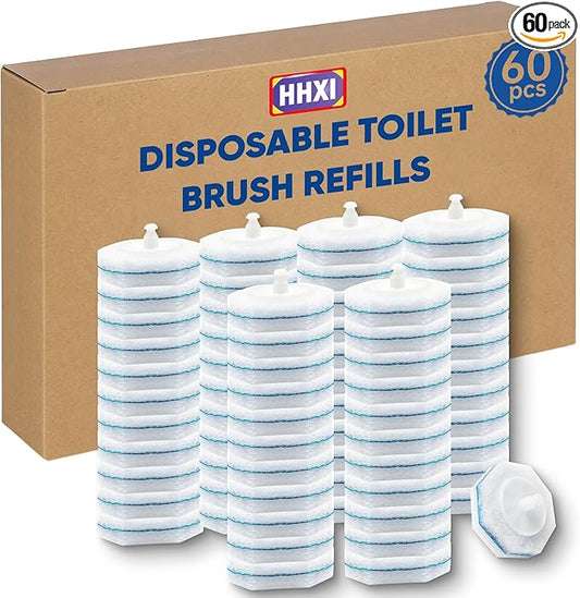 60Ct Disposable Toilet Brush Refills, Toilet Bowl Cleaner Refills, Bathroom Cleaning, Disposable Prefilled Cleaning Scrubbers, Compatible with Most Toilet Brushes