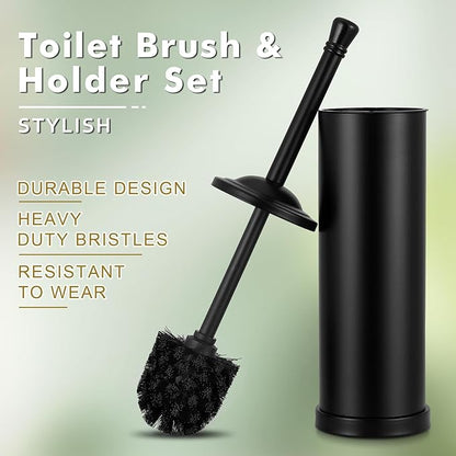 Black Toilet Brush and Holder Set,304 Stainless Steel Toilet Bowl Brush and Holder for Bathroom,Heavy Duty Toilet Brush,Durable Scrubbing Bristles,Splash Resistant,Long Handle