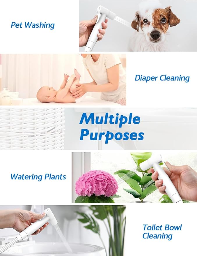 Matte White Handheld Bidet Sprayer for Toilet, Jet Sprayer for Toilet Muslim Shower, Adjustable Cloth Diaper Sprayer Bidets Attachment for Toilet, Bidet Hose for Feminine Wash