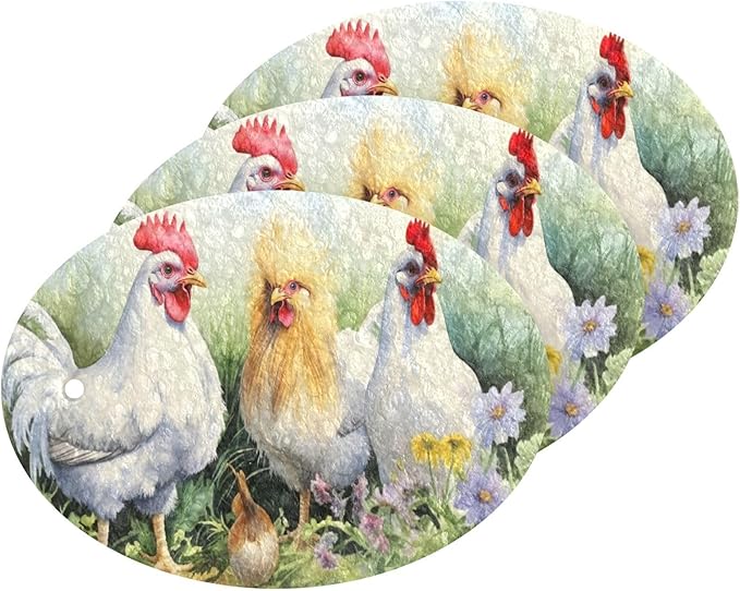 Rooster Kitchen Scrub Sponges, Pop-up Kitchen Cleaning Sponges Reusable Dish Washing Sponges for Bathroom Household Cleaning 3 Pack - Non Scratch Scrubber