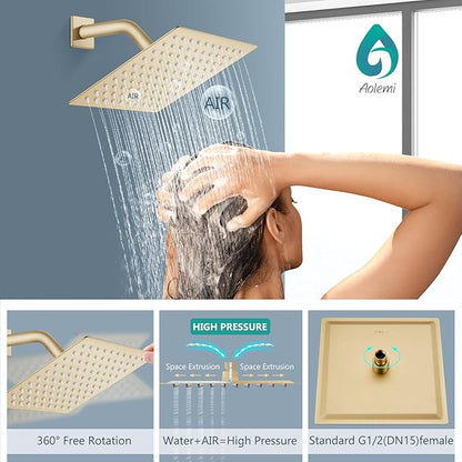 Aolemi Shower Faucet Set, High Pressure Shower System with 2-in-1 Handheld Sprayer, Wall Mount Fixture Combo with Rough-in Valve, 8 Inch Shower Head, Brushed Gold