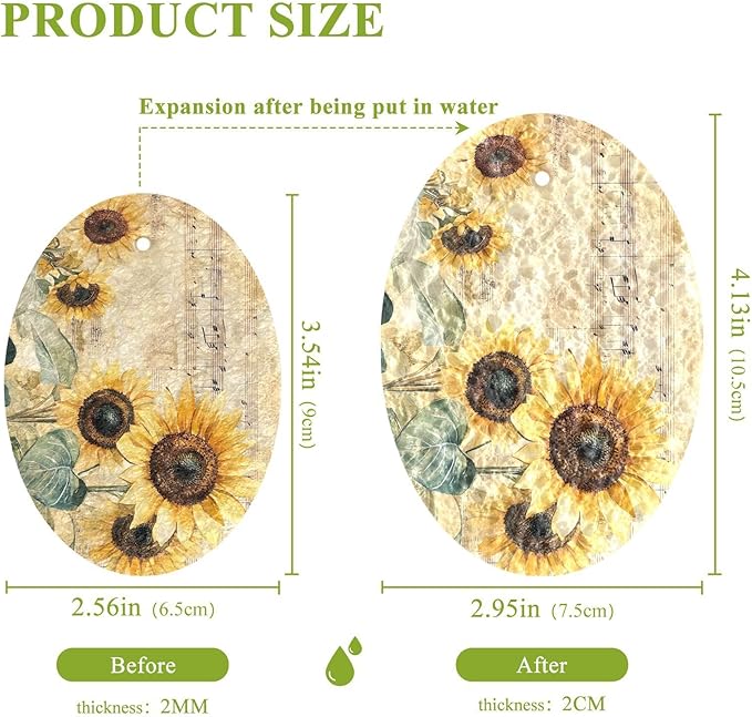 Vintage Sunflower Kitchen Scrub Sponges, Pop-up Kitchen Cleaning Sponges Reusable Dish Washing Sponges for Bathroom Household Cleaning 3 Pack - Non Scratch Scrubber