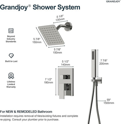 2-Spray Pattern 6 in.Square Shower head with Single Handle Shower Handheld Faucet 2.5 GPM in Polish Chrome
