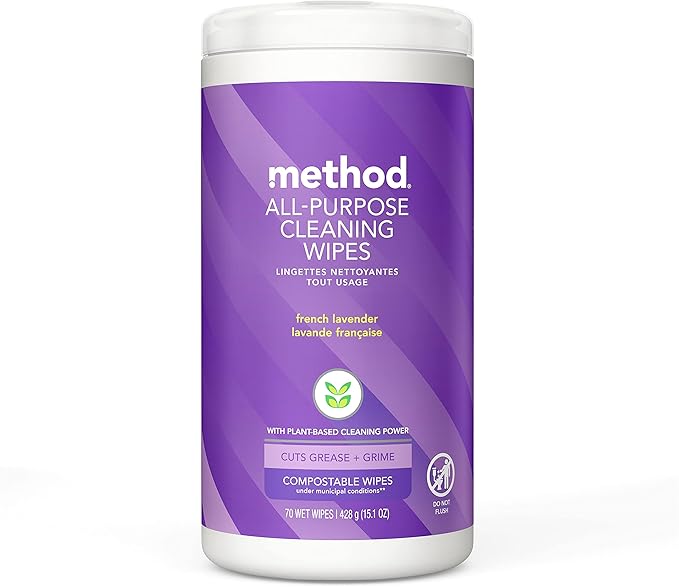 Method All-Purpose Cleaning Wipes, French Lavender, Multi-Surface, Compostable, 70 Count (Pack of 1)