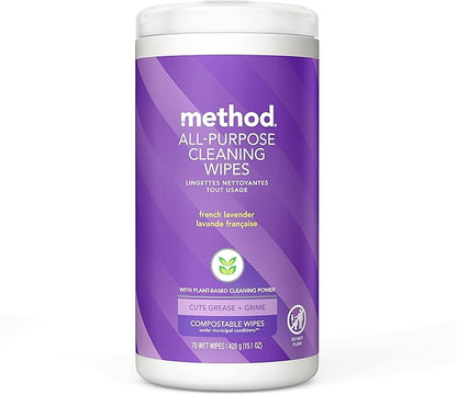 Method All-Purpose Cleaning Wipes, French Lavender, Multi-Surface, Compostable, 70 Count (Pack of 1)