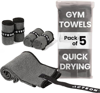 Acteon Microfiber Quick Dry Gym Towel, Silver ION Odor-Free Absorbent Fiber, Fast Drying, Men & Women Workout Gear for Body Sweat, Working Out, Towels Charcoal Grey