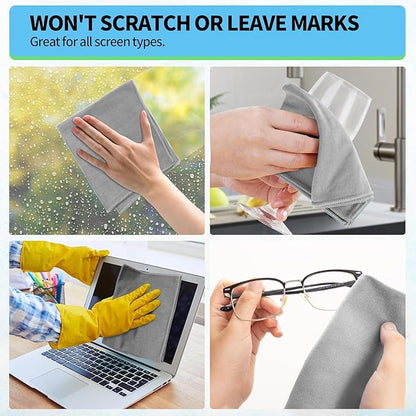 HOMERHYME Microfiber Cleaning Cloth - 6 Pack Glasses Cleaning Cloth, 16" x 14" Window Cleaning Rags, Streak Free Lint Free Polishing Cloths Wipes for Eye Glass, Stainless Steel, Windshield, Grey