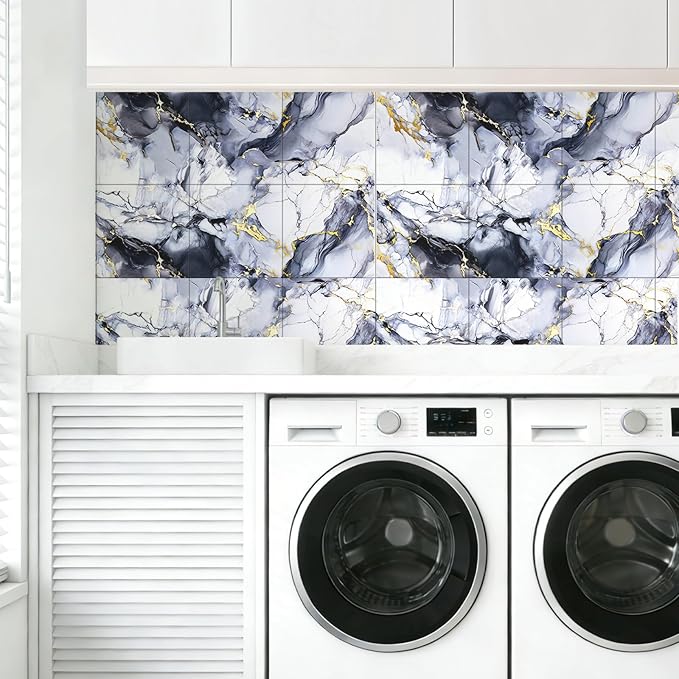 Peel and Stick Wall Panels for Kitchen Backsplash, 11.8" x 11.8" Self-Adhesive Waterproof Marble Wallpaper for Bathroom, Living Room, 30-Pack