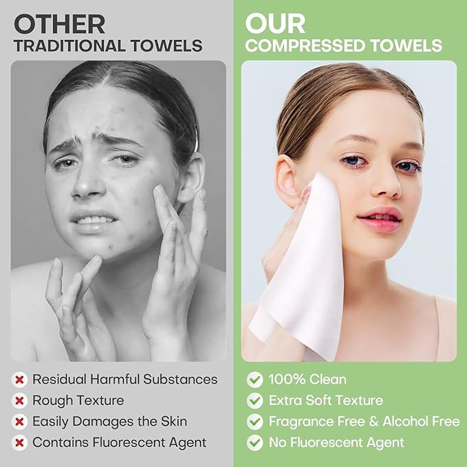 Compressed Towel Tablets Thicken, 20 Pack Disposable Face Towel, Individually Wrapped Reusable Washcloths, Compact Clean Towels Mini Portable for Travel Guests Baby Dog Camping Beauty(Green)