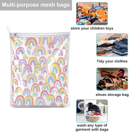 Mesh Laundry Bags Lingerie Bags for Washing Delicates 2 PCS Durable Wash Bag with Zipper Small and Medium Washable Gradient Cute Rainbows