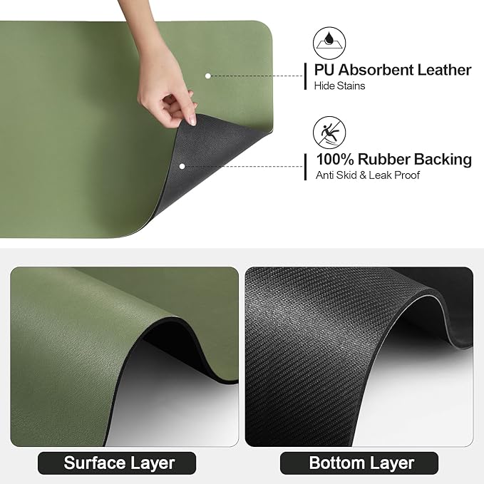 Ecotrim - Dish Drying Mat for Kitchen Counter | Coffee Bar Mat for Countertops | Heat Resistant Drainer Mat with Non-slip Rubber Backed | Hide Stain Kitchen Absorbent Draining Mat | Green 18"x24"