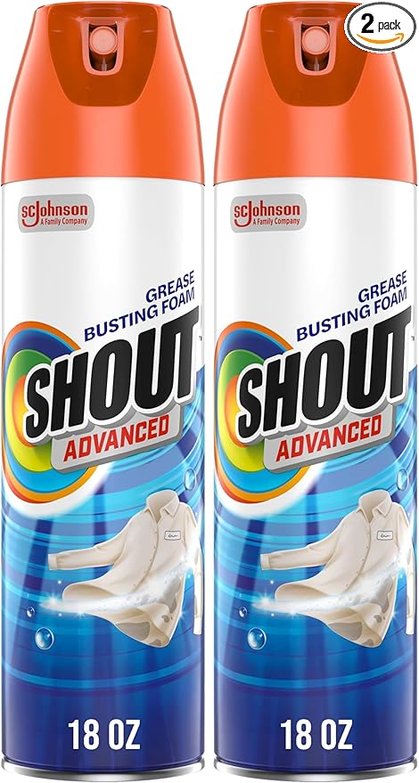 Shout Advanced Stain Remover, Foaming | Grease and Oil | 18 oz | Pack of 2