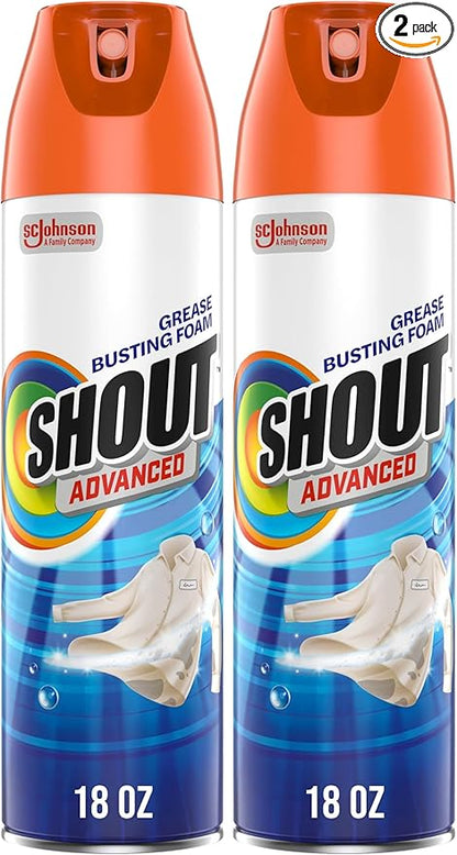 Shout Advanced Stain Remover, Foaming | Grease and Oil | 18 oz | Pack of 2