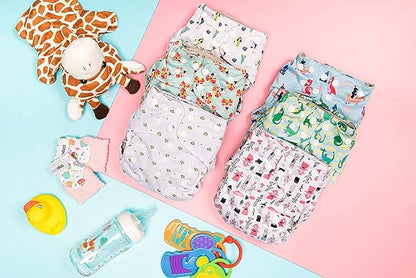 Simple Being Reusable Cloth Diapers, Double Gusset, One Size Adjustable, Washable Soft Absorbent, Waterproof Cover, Eco-Friendly Unisex Baby Girl Boy, six 4-Layers Microfiber Inserts (Knights Dragons)