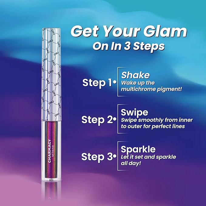 Chameleon Glitter Liquid Eyeliner, Highly Pigmented Intense Color Shifting, Waterproof Eyeliner Metallic Multi-Reflective Finish, Longwearing, Smudge-proof, Ultra-Fine Tip, PINK GOLD GREEN 902