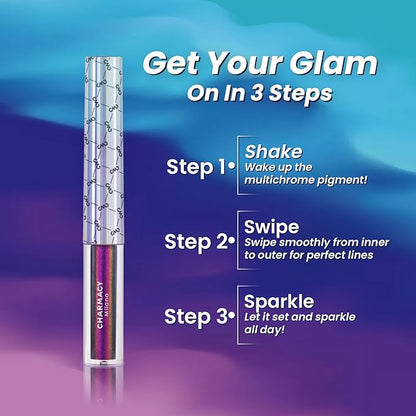 Chameleon Glitter Liquid Eyeliner, Highly Pigmented Intense Color Shifting, Waterproof Eyeliner Metallic Multi-Reflective Finish, Longwearing, Smudge-proof, Ultra-Fine Tip, PINK GOLD GREEN 902