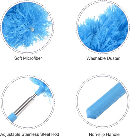 MECCANIXITY Microfiber Cleaning Duster, 14 to 35 Inch Washable Extendable Brush Flexible Feather Duster for Window Furniture, Blue
