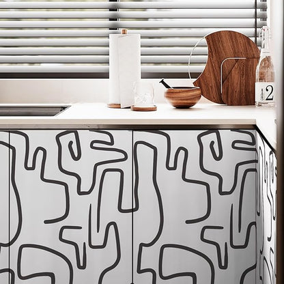 Ismoon 17.3"X590" Unique Black and White Peel and Stick Wallpaper Scribbles Wallpaper Modern Abstract Contact Paper Removable Self-Adhesive Wall Paper for Home Decoration Vinyl Film Roll