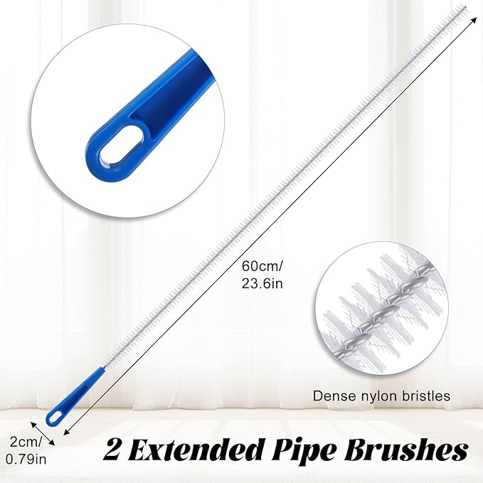 SHENLIU 2pcs Drain Cleaning Brush, Extra Long Sink Drain Clog Brush 23.6inch Snake Drain Hair Removal Tool for Toilet, Kitchen Sink, Bathroom Tub, Shower, Sewer Drain
