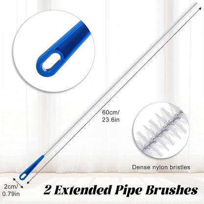 SHENLIU 2pcs Drain Cleaning Brush, Extra Long Sink Drain Clog Brush 23.6inch Snake Drain Hair Removal Tool for Toilet, Kitchen Sink, Bathroom Tub, Shower, Sewer Drain
