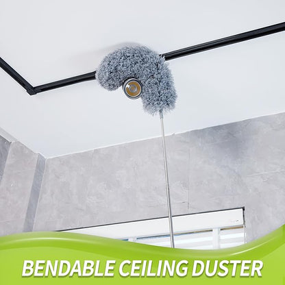 Duster with Extension Pole for Cleaning (2 Microfiber Heads Kit), 100" Long Feather Duster for High Ceilings with Washable Head, Cleaning Supplies for Housekeeping, Ceiling Fan, Furniture