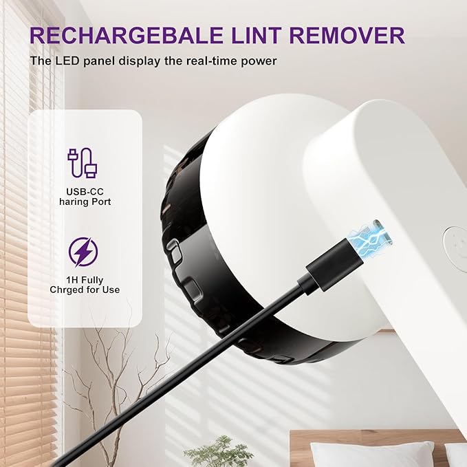 Fabric Shaver and Lint Remover, Rechargeable YOUNKKEE Electric Lint Remover, Quickly Removes Pills Without Damaging Clothes, Suitable for Clothing, Sweaters, Blankets, Sofas, and Pillows (White)