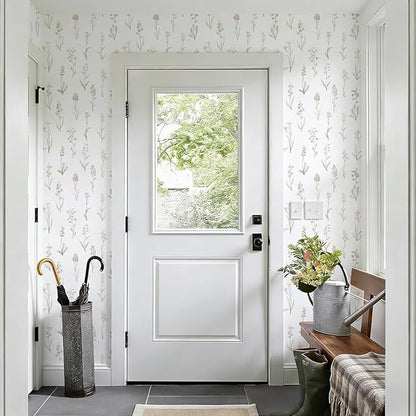 Wudnaye Beige Peel and Stick Wallpaper Floral Contact Paper 16.9in×393in Neutral Beige Contact Paper Cream Floral Wallpaper Self Adhesive Waterproof for Bathroom Bedroom Nursery Decor Walls Vinyl