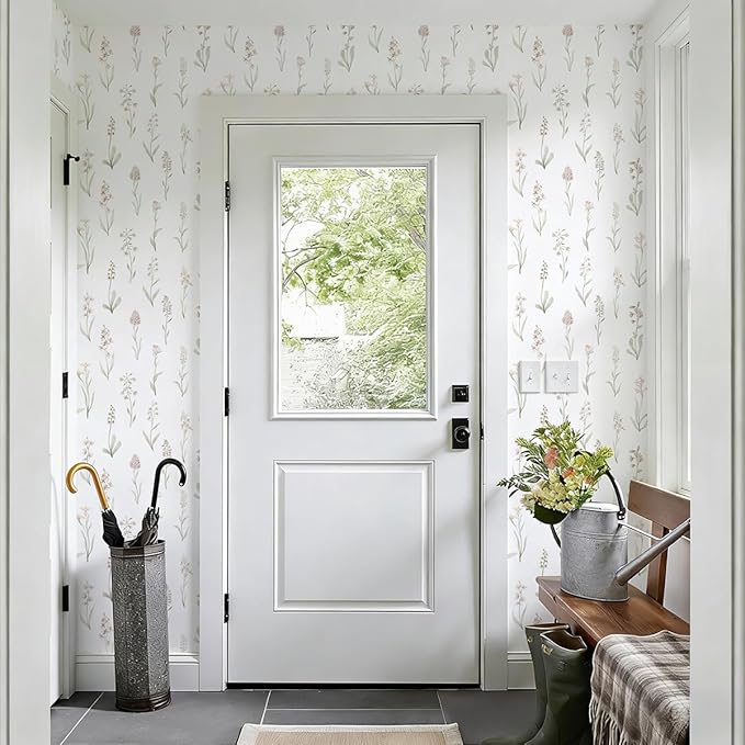 Wudnaye Beige Peel and Stick Wallpaper Floral Contact Paper 16.9in×118.1in Neutral Beige Contact Paper Cream Floral Wallpaper Self Adhesive Waterproof for Bathroom Bedroom Nursery Decor Walls Vinyl
