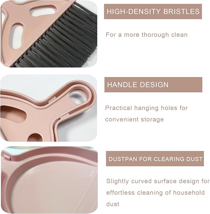Mini Broom and Dustpan Set Small Broom with Dustpan Combo Set Portable Cleaning Tools for Home Office RV Learning Camping (Pink)